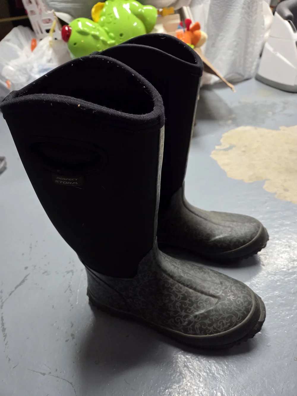 Gray Patterned Tall Rain Boots
